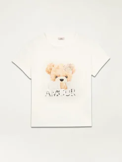 T-shirt in cotone con stampa e applicazioni