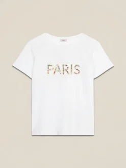 T-shirt in jersey con applicazione gioiello