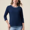 T-shirt maniche a tre quarti con ricamo gioiello