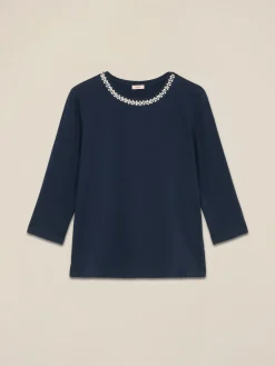 T-shirt maniche a tre quarti con ricamo gioiello