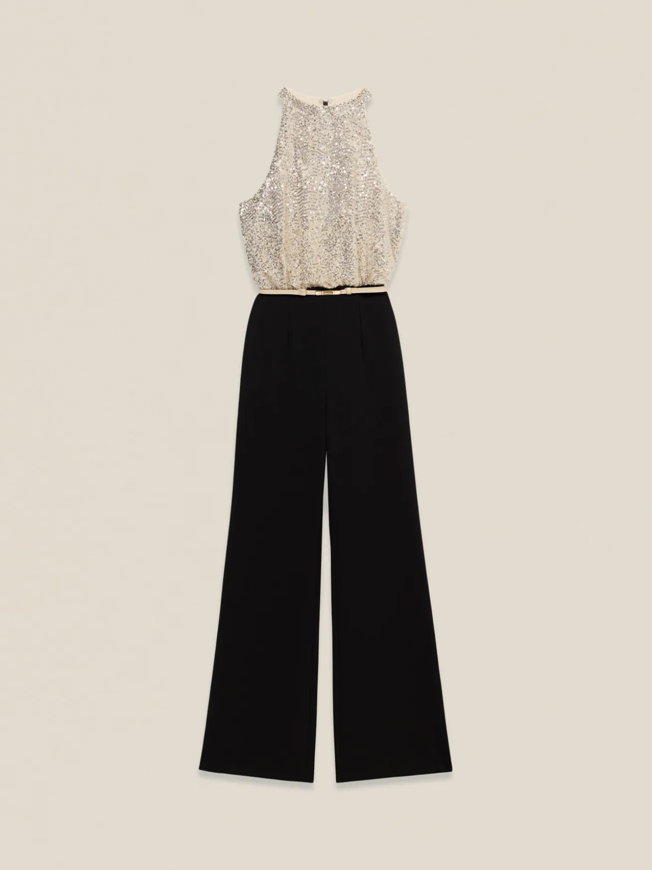 Tuta bimaterica con top in paillettes