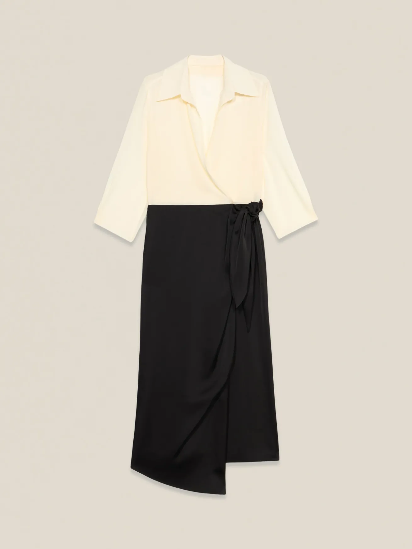 Vestito bimaterico con gonna a portafoglio