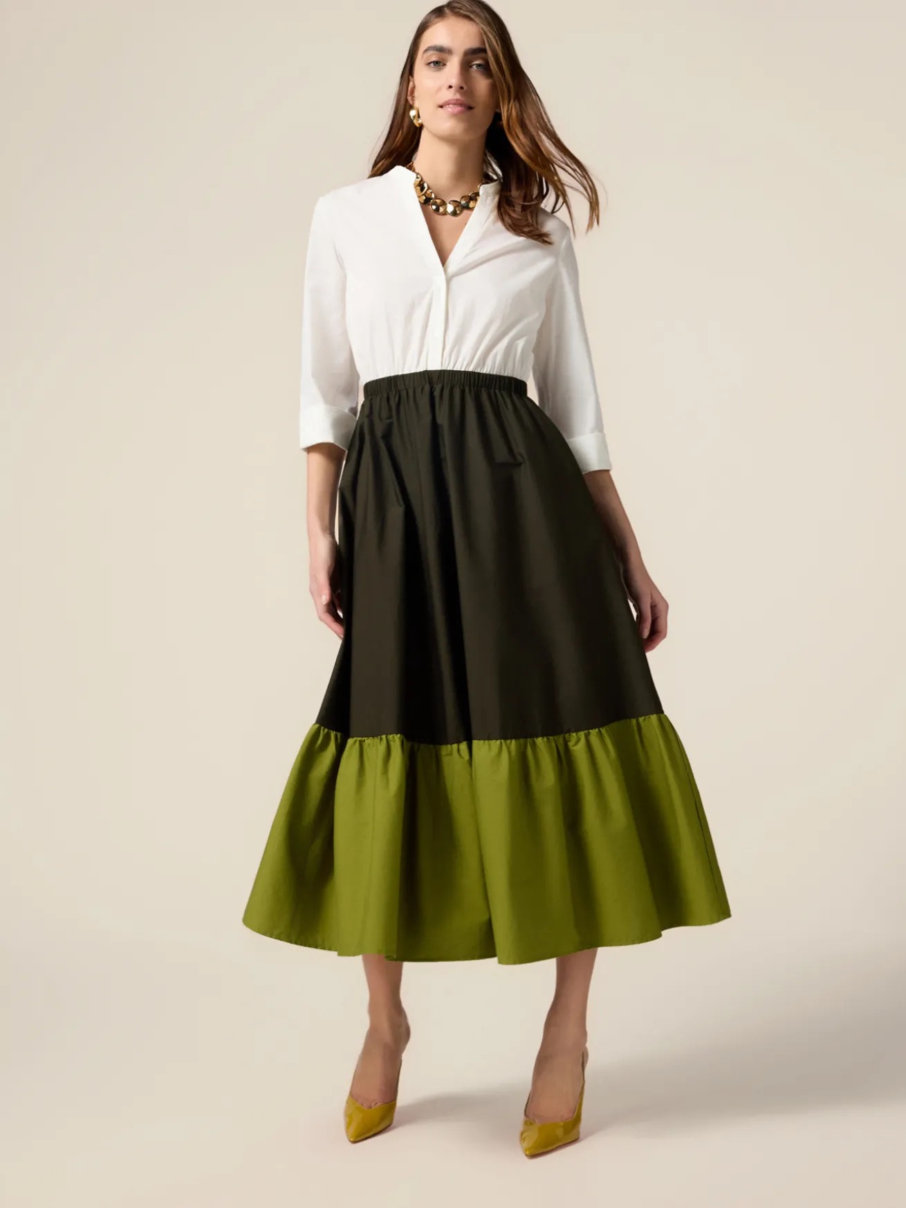 Vestito lungo colour block