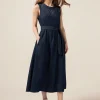 Vestito lungo in denim con micro cristalli