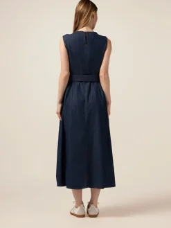 Vestito lungo in denim con micro cristalli