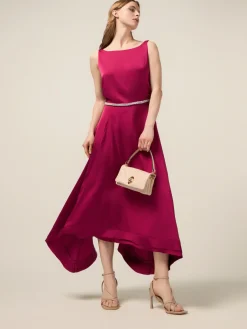Vestito lungo in raso con cintura gioiello