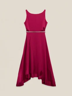 Vestito lungo in raso con cintura gioiello