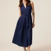 Vestito midi in popeline con cintura