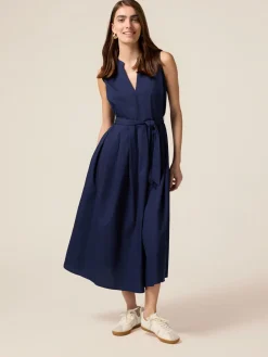 Vestito midi in popeline con cintura