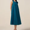 Vestito midi in popeline con spilla