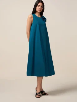 Vestito midi in popeline con spilla