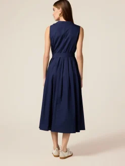 Vestito midi in popeline con cintura