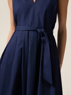 Vestito midi in popeline con cintura